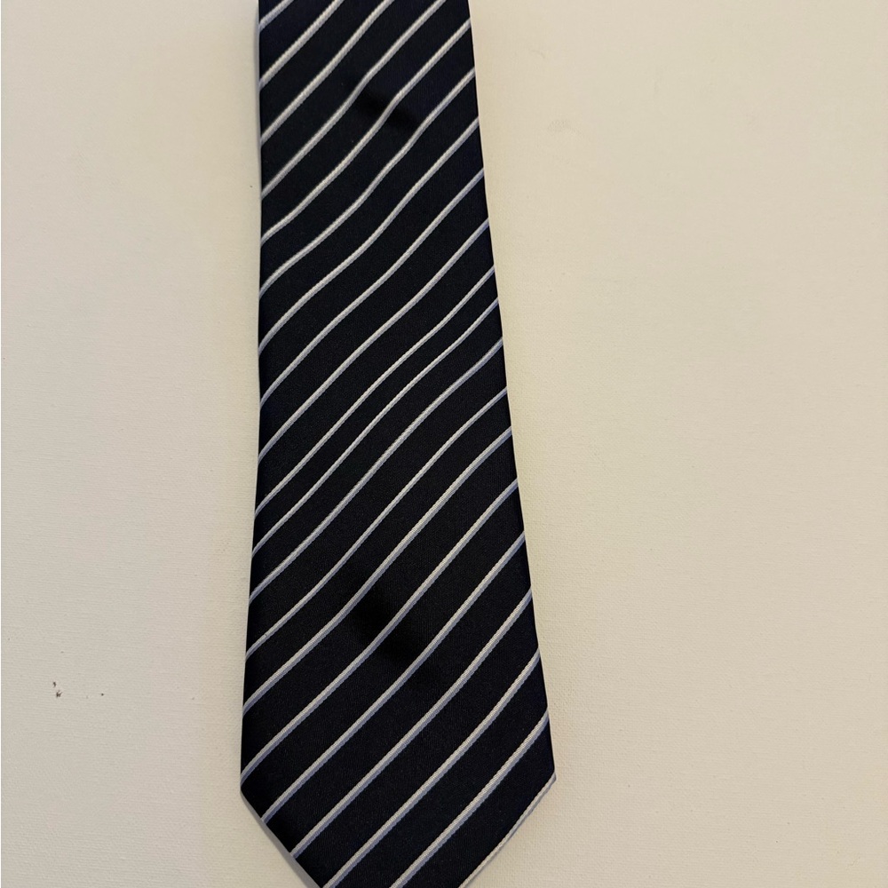 Boss‎ Navy and White Striped Tie 100% Silk